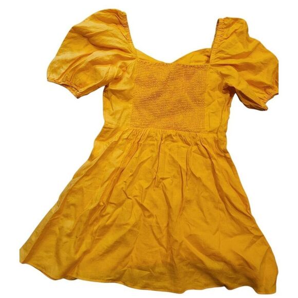 NWT The Drop Dress Women's XL Mango Yellow Nala Linen Puff Sleeve Mini - Picture 2 of 5